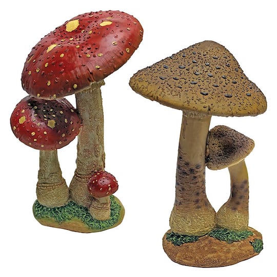 Design Toscano Mystic Forest Red &#x26; Tan Mushroom Statue Set